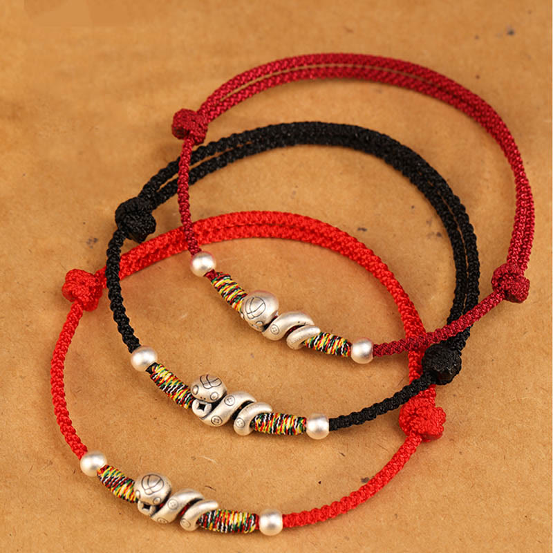 Buddha Stones Czerwony Sznur 999 Srebro Sterling Bransoletka na Kostkę Rok Węża - image 8