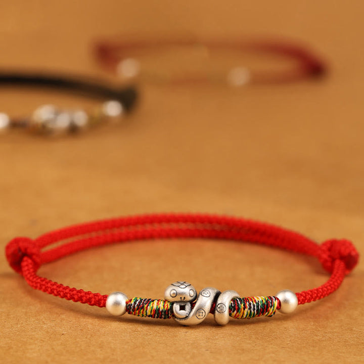 Buddha Stones Czerwony Sznur 999 Srebro Sterling Bransoletka na Kostkę Rok Węża