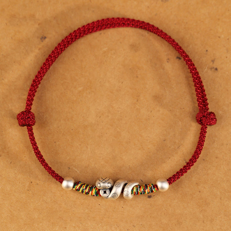 Buddha Stones Czerwony Sznur 999 Srebro Sterling Bransoletka na Kostkę Rok Węża