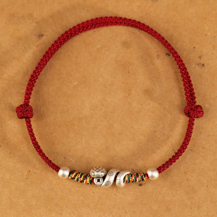 Buddha Stones Czerwony Sznur 999 Srebro Sterling Bransoletka na Kostkę Rok Węża