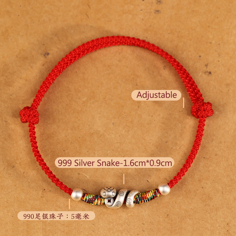 Buddha Stones Czerwony Sznur 999 Srebro Sterling Bransoletka na Kostkę Rok Węża