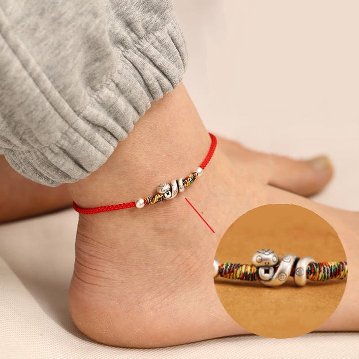 Buddha Stones Czerwony Sznur 999 Srebro Sterling Bransoletka na Kostkę Rok Węża