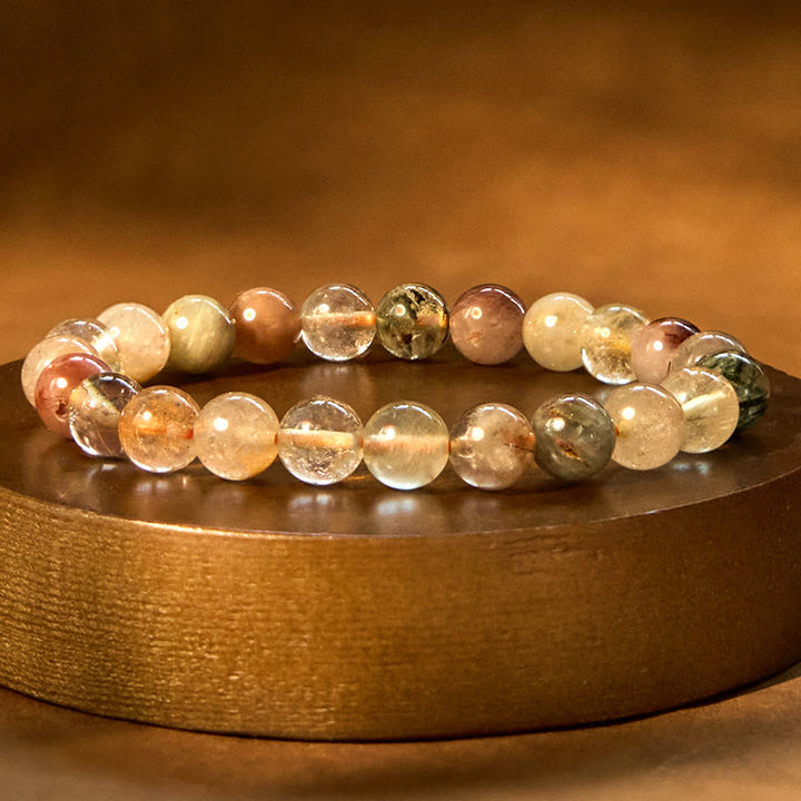 Bransoletka z Buddha Stones Naturalny wielokolorowy kwarc rutylowy do rozwoju duchowego