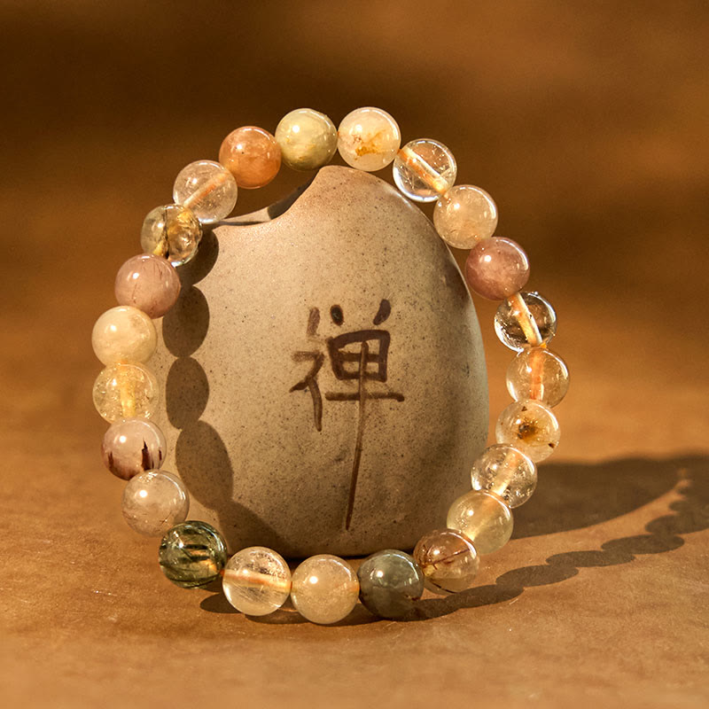 Bransoletka z Buddha Stones Naturalny wielokolorowy kwarc rutylowy do rozwoju duchowego