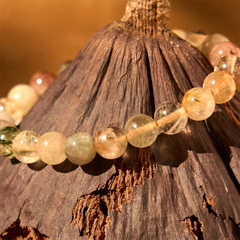 Bransoletka z Buddha Stones Naturalny wielokolorowy kwarc rutylowy do rozwoju duchowego