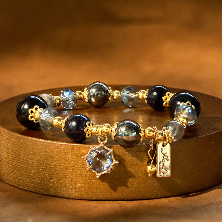 Bransoletka Buddha Stones Natural Black Obsidian Hematyt Blue Sandstone Strength