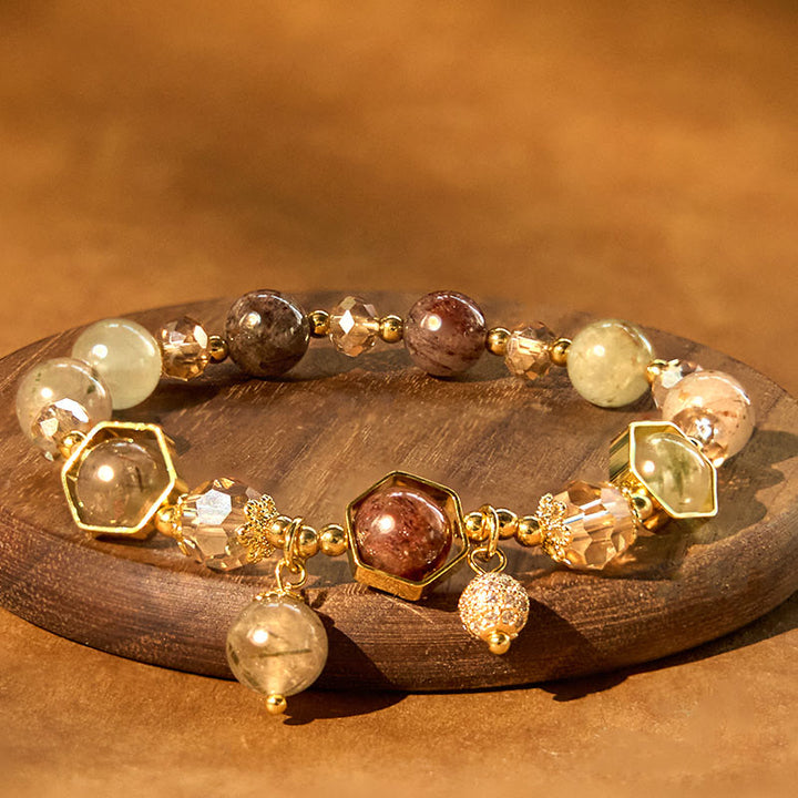 Bransoletka ochronna Buddha Stones Natural Colored Rutilated Quartz Amethyst