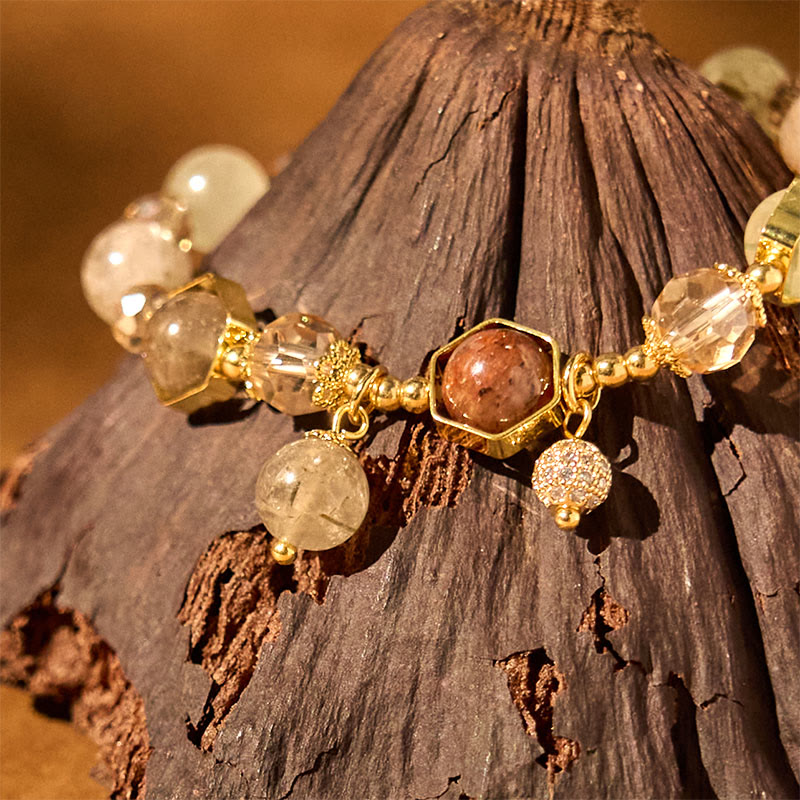 Bransoletka ochronna Buddha Stones Natural Colored Rutilated Quartz Amethyst