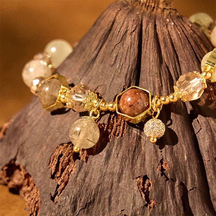 Bransoletka ochronna Buddha Stones Natural Colored Rutilated Quartz Amethyst