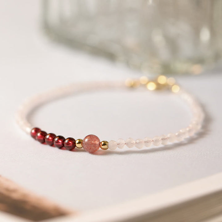 Buddha Stones 2mm Kwarc różowy Granat Kwarc truskawkowy Ultracienkie koraliki Bransoletka z energią leczniczą