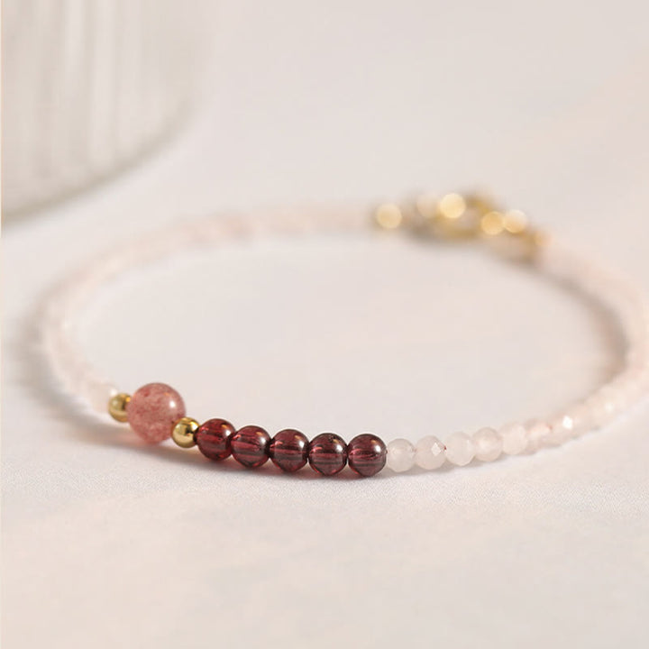 Buddha Stones 2mm Kwarc różowy Granat Kwarc truskawkowy Ultracienkie koraliki Bransoletka z energią leczniczą