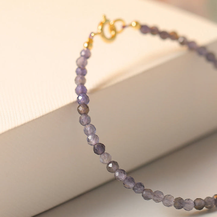 Buddha Stones 3 mm Ametyst Iolit Ultra cienkie koraliki 14k pozłacana miedź bransoletka komunikacyjna