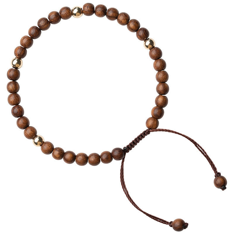 Bransoletka ochronna z Buddha Stones 4 mm Ultracienkie drewno sandałowe 14-karatowe złoto Miedziane koraliki