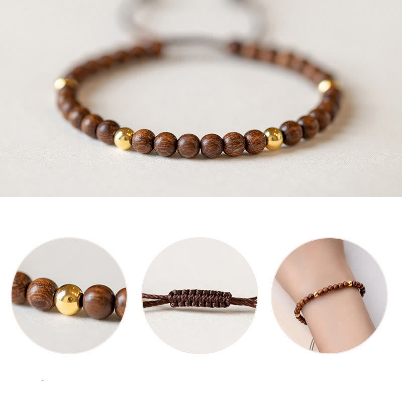 Bransoletka ochronna z Buddha Stones 4 mm Ultracienkie drewno sandałowe 14-karatowe złoto Miedziane koraliki