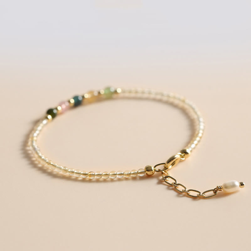 Buddha Stones 2,5 mm Ultra-cienkie Cytryn Turmalin 14K Złoto Wypełnione Miedzią Koraliki Bransoletka Dobrobytu