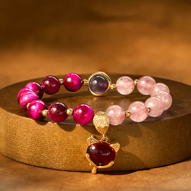 Bransoletka PiXiu Love z Buddha Stones Naturalny Kwarc Truskawkowy