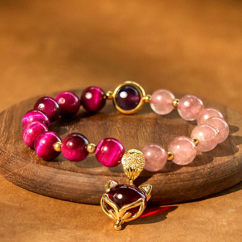 Bransoletka PiXiu Love z Buddha Stones Naturalny Kwarc Truskawkowy