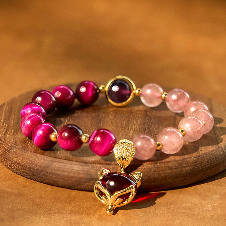Bransoletka PiXiu Love z Buddha Stones Naturalny Kwarc Truskawkowy