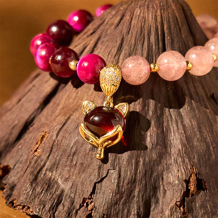 Bransoletka PiXiu Love z Buddha Stones Naturalny Kwarc Truskawkowy