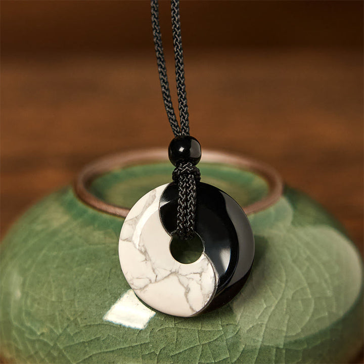 Buddha Stones Naturalny Czarny Obsydian Biały Turkus Yin Yang Pokój Klamra Projekt Pleciony Sznurek Siła Naszyjnik Wisiorek