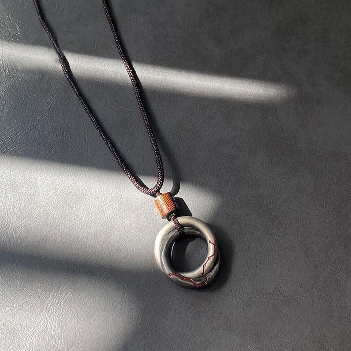 Buddha Stones Miedziany Qiankun Hoop Wielki Wóz Szczęście Naszyjnik Wisiorek