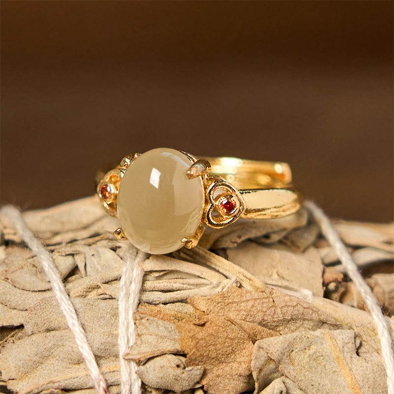 Buddha Stones Naturalne Jadeitowe Jajko Hetian Serce w Kształcie Miedzi Pierścień Szczęścia Otwarty - image 1