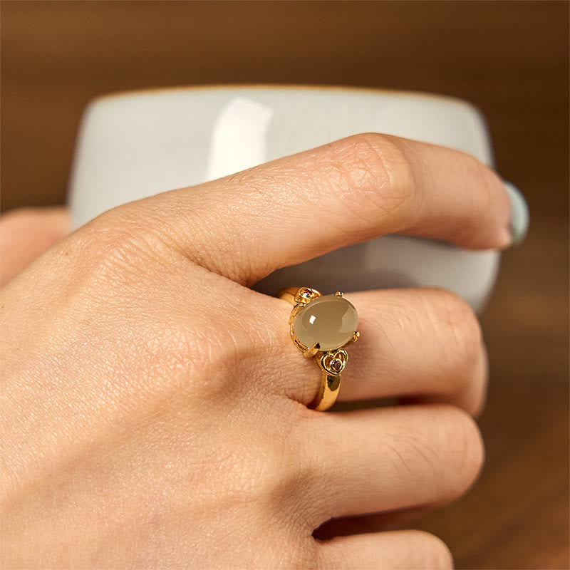 Buddha Stones Naturalne Jadeitowe Jajko Hetian Serce w Kształcie Miedzi Pierścień Szczęścia Otwarty - image 2