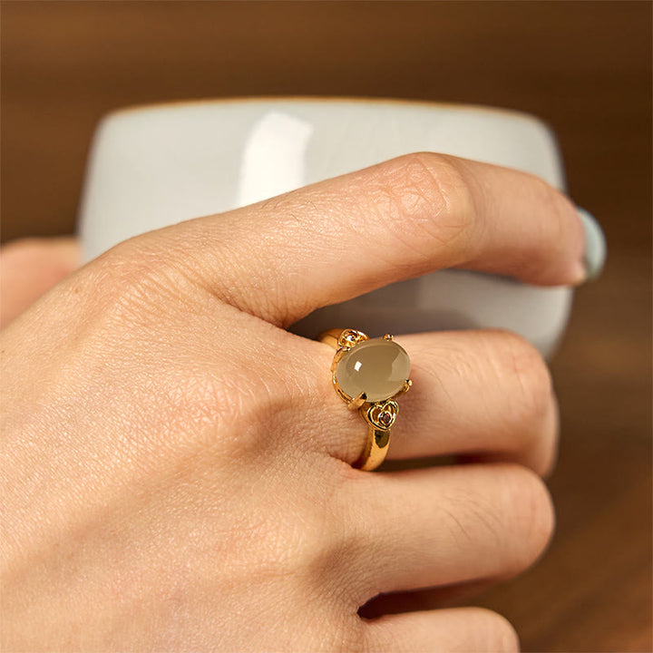 Buddha Stones Naturalne Jadeitowe Jajko Hetian Serce w Kształcie Miedzi Pierścień Szczęścia Otwarty - image 2