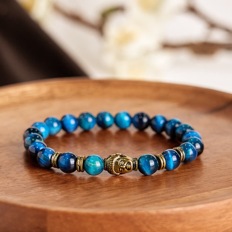 Buddha Stones Niebieski Zielony Czerwony Tygrysie Oko Głowa Buddy Bransoletka Równowaga