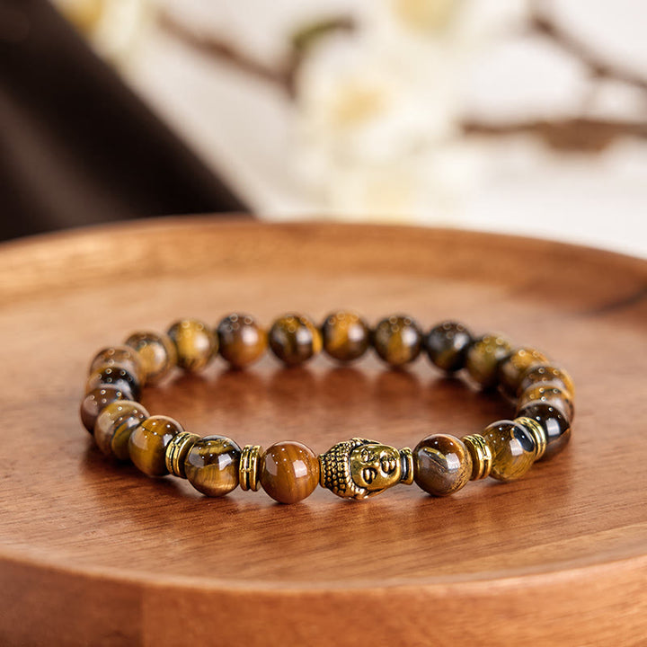 Buddha Stones Niebieski Zielony Czerwony Tygrysie Oko Głowa Buddy Bransoletka Równowaga