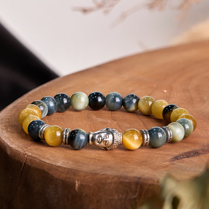 Buddha Stones Niebieski Zielony Czerwony Tygrysie Oko Głowa Buddy Bransoletka Równowaga