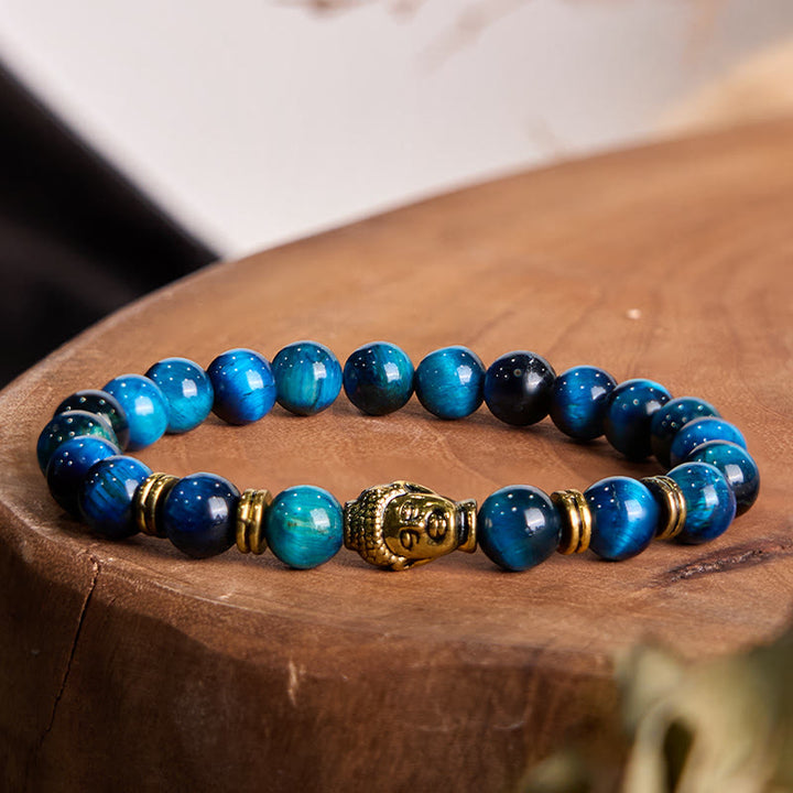 Buddha Stones Niebieski Zielony Czerwony Tygrysie Oko Głowa Buddy Bransoletka Równowaga