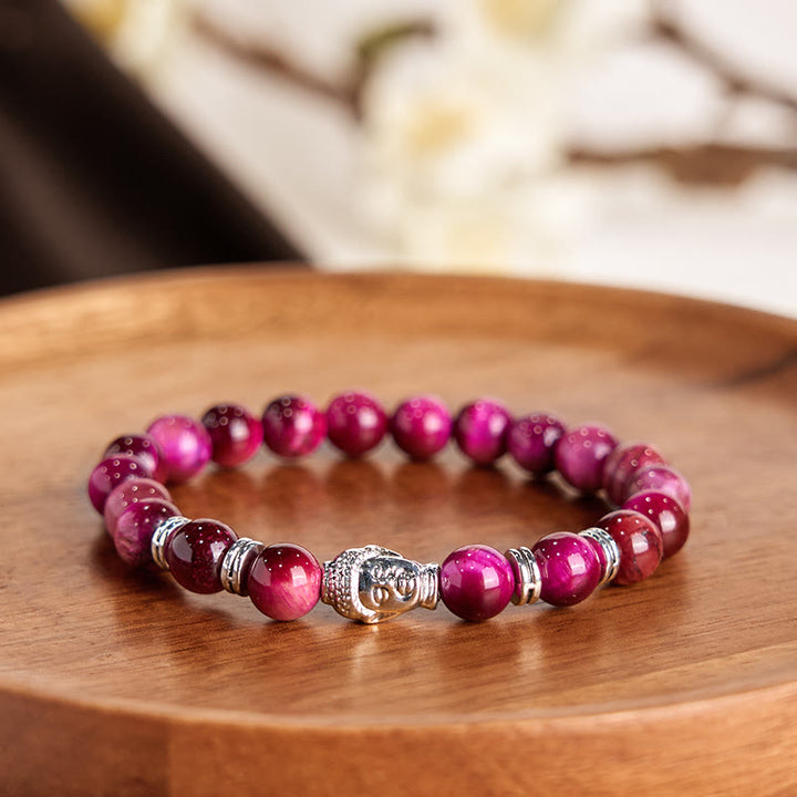 Buddha Stones Niebieski Zielony Czerwony Tygrysie Oko Głowa Buddy Bransoletka Równowaga