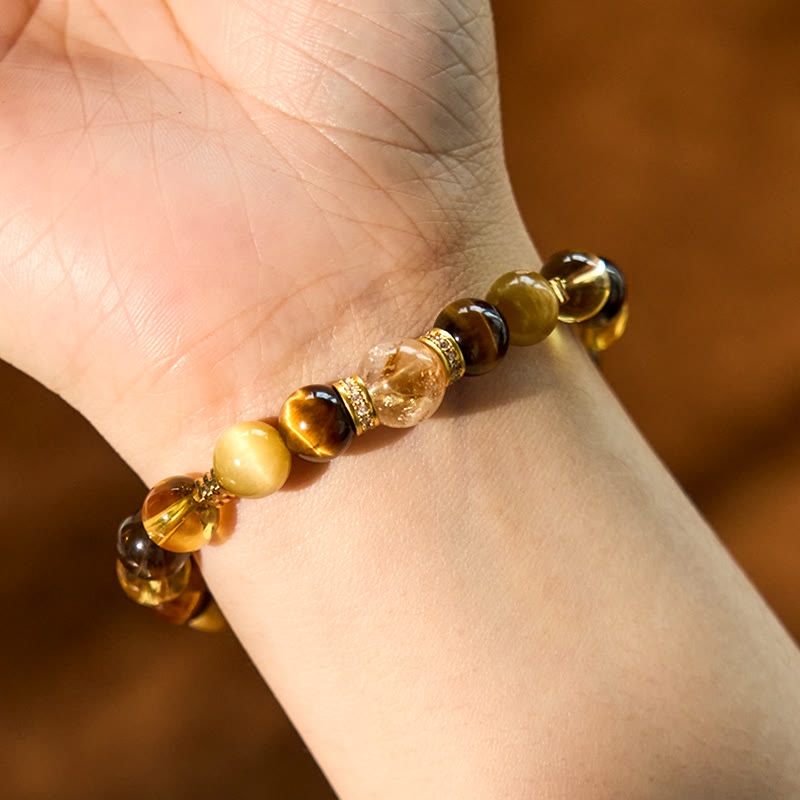 Bransoletka szczęścia Buddha Stones Citrine Topaz Smoky Quartz Tiger Eye