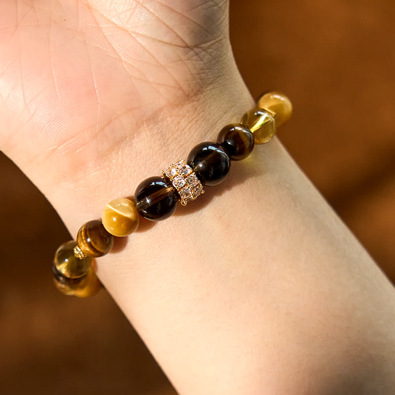 Bransoletka szczęścia Buddha Stones Citrine Topaz Smoky Quartz Tiger Eye