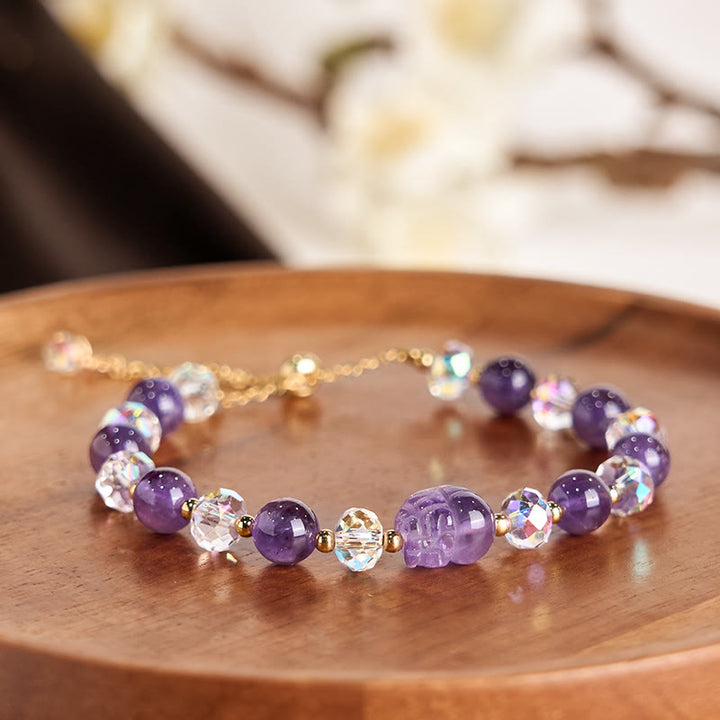 Bransoletka z naturalnego ametystu PiXiu Crystal Balance z Buddha Stones