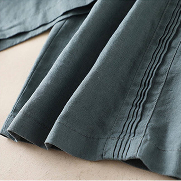 Spodnie damskie z szerokimi nogawkami Buddha Stones w jednolitym kolorze z zakładkami z boku, bawełniane i lniane, z kieszeniami - image 10