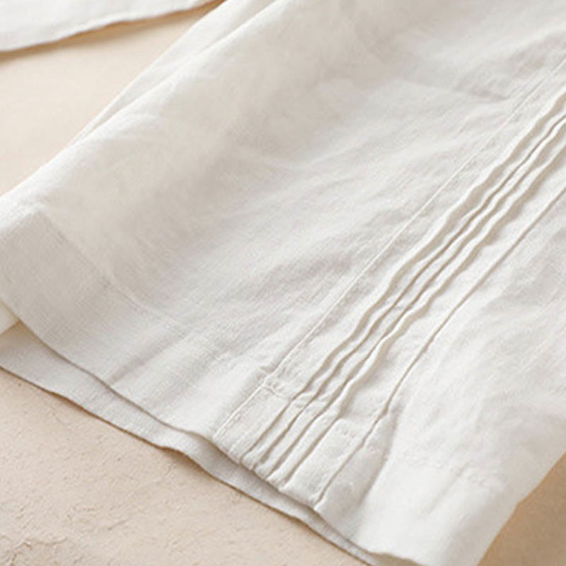 Spodnie damskie z szerokimi nogawkami Buddha Stones w jednolitym kolorze z zakładkami z boku, bawełniane i lniane, z kieszeniami - image 16