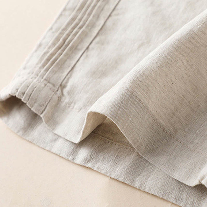 Spodnie damskie z szerokimi nogawkami Buddha Stones w jednolitym kolorze z zakładkami z boku, bawełniane i lniane, z kieszeniami - image 5