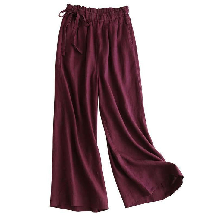 Spodnie damskie z szerokimi nogawkami Buddha Stones Casual Plain Color Lace-up Cotton Linen - image 21