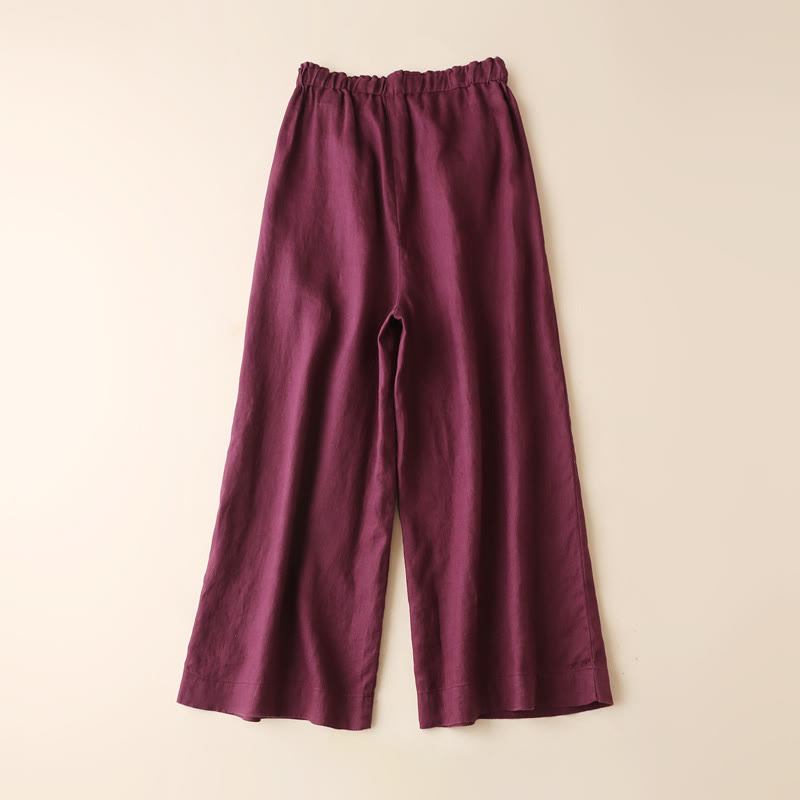 Spodnie damskie z szerokimi nogawkami Buddha Stones Casual Plain Color Lace-up Cotton Linen - image 14