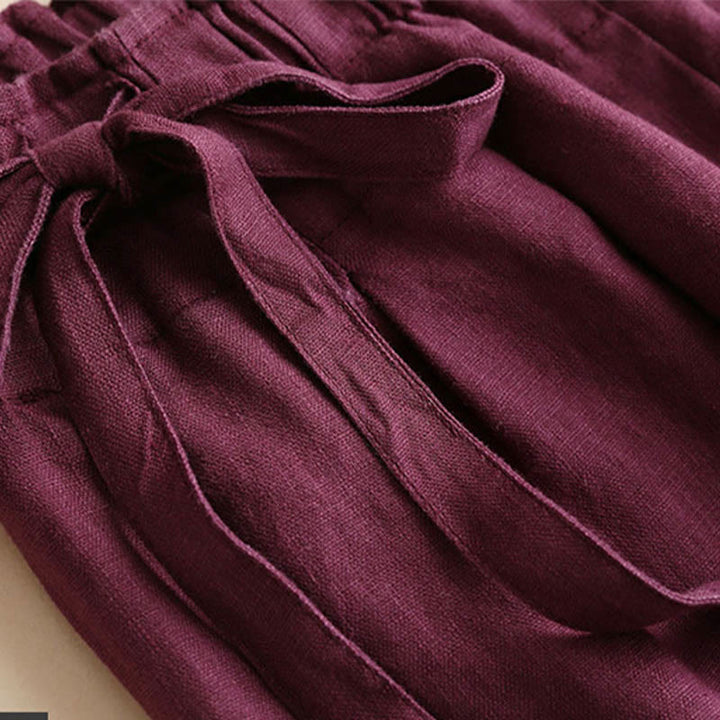 Spodnie damskie z szerokimi nogawkami Buddha Stones Casual Plain Color Lace-up Cotton Linen - image 15