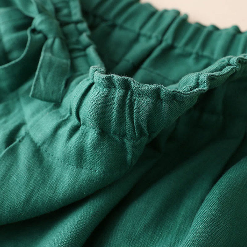 Spodnie damskie z szerokimi nogawkami Buddha Stones Casual Plain Color Lace-up Cotton Linen - image 11