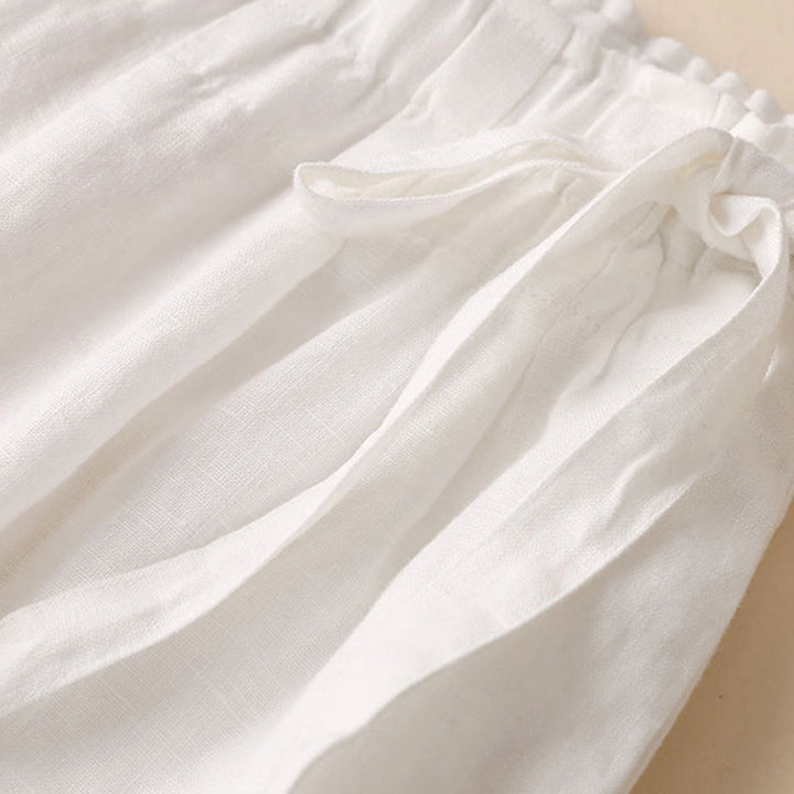 Spodnie damskie z szerokimi nogawkami Buddha Stones Casual Plain Color Lace-up Cotton Linen - image 31