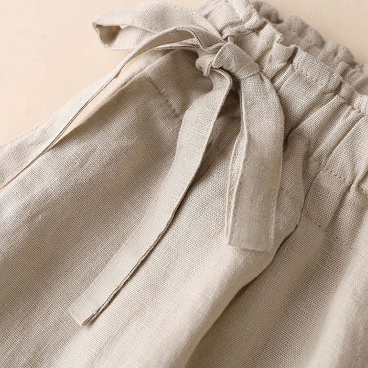 Spodnie damskie z szerokimi nogawkami Buddha Stones Casual Plain Color Lace-up Cotton Linen - image 23