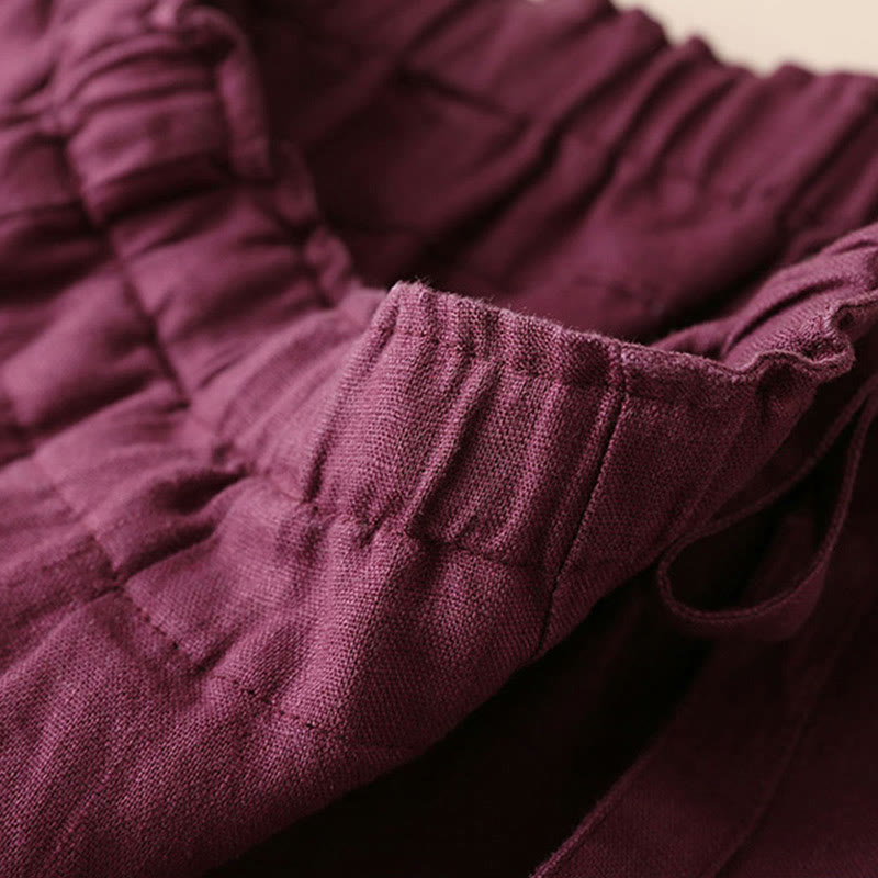 Spodnie damskie z szerokimi nogawkami Buddha Stones Casual Plain Color Lace-up Cotton Linen - image 16