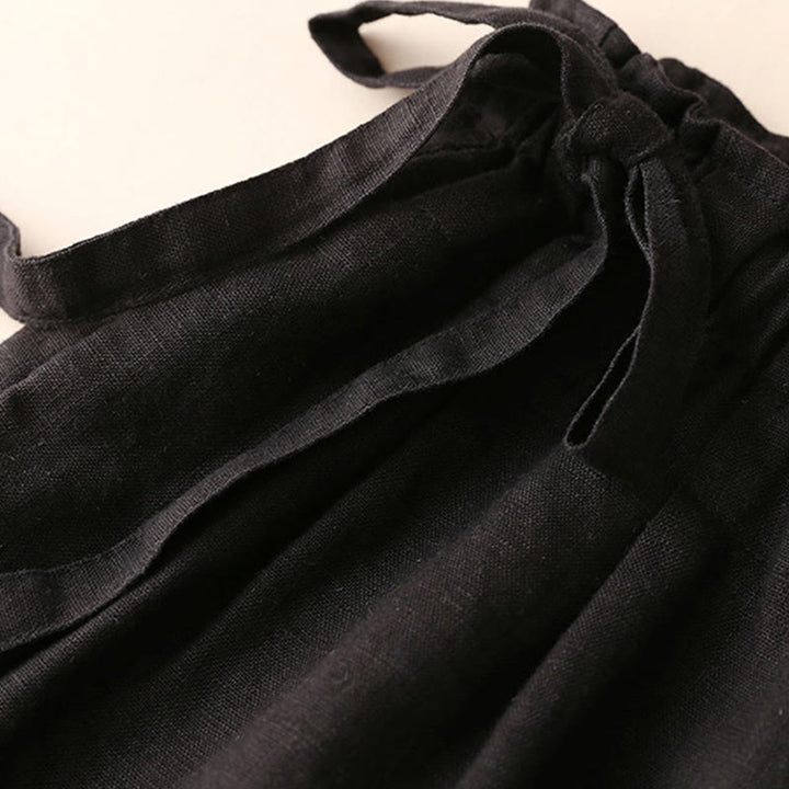 Spodnie damskie z szerokimi nogawkami Buddha Stones Casual Plain Color Lace-up Cotton Linen - image 35