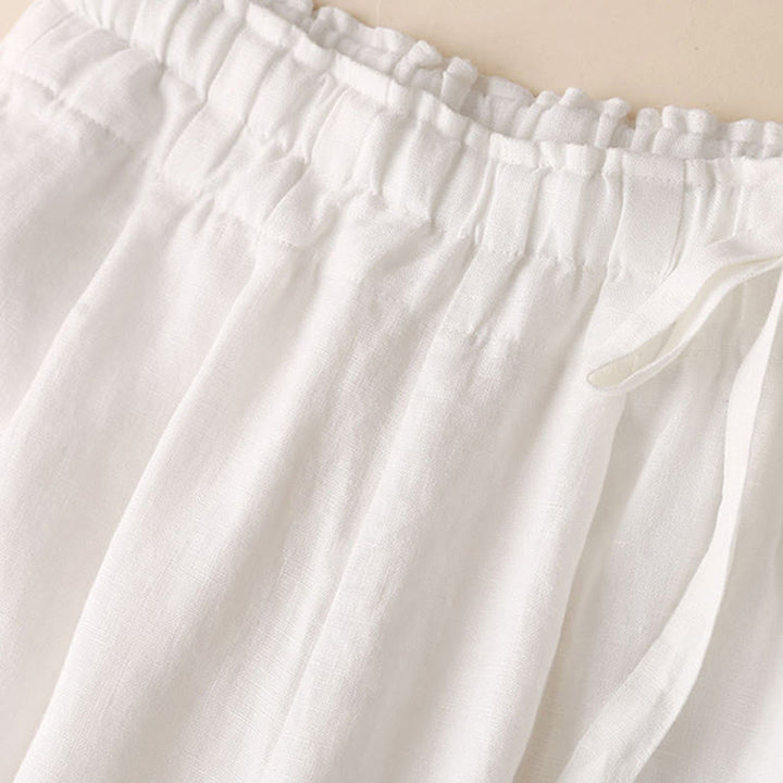 Spodnie damskie z szerokimi nogawkami Buddha Stones Casual Plain Color Lace-up Cotton Linen - image 32
