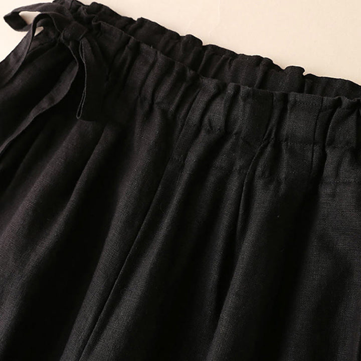 Spodnie damskie z szerokimi nogawkami Buddha Stones Casual Plain Color Lace-up Cotton Linen - image 36