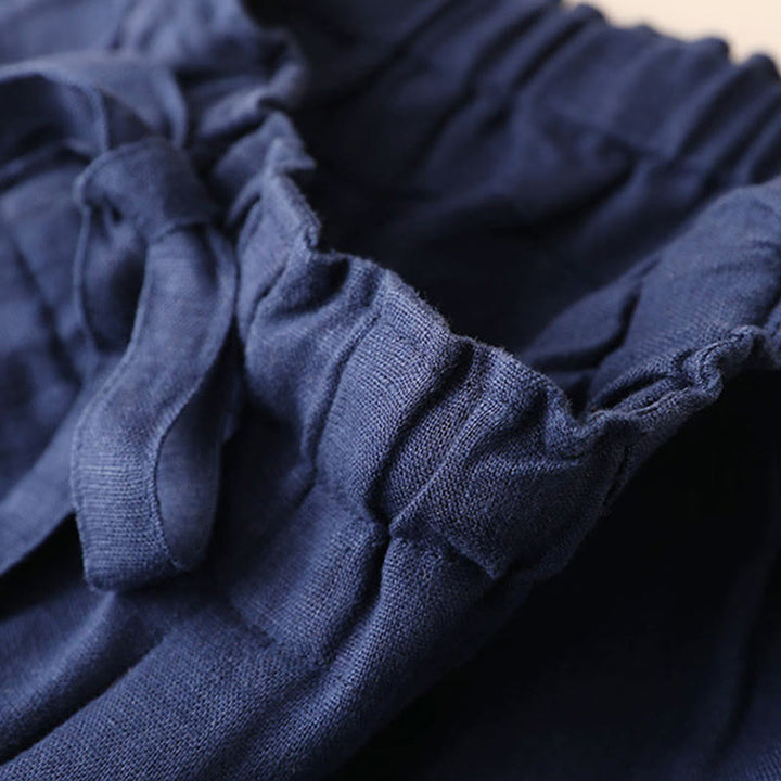 Spodnie damskie z szerokimi nogawkami Buddha Stones Casual Plain Color Lace-up Cotton Linen - image 6